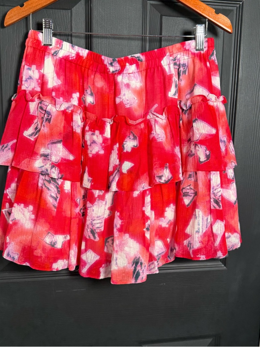 IRO Paris Andri Red Pink Ruffled Floral Tiered Mini Skirt - Picture 4 of 7